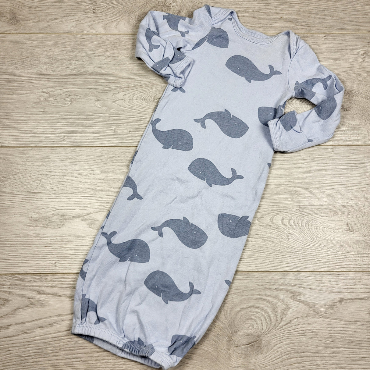 KARE11 - Simple Joys blue cotton sleep gown with whales. Size 0-3 months