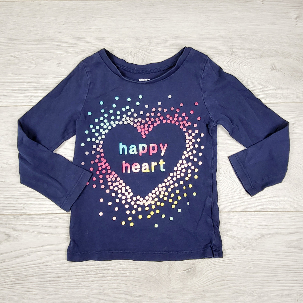 LUGE3 - Carters navy "Happy Heart" long sleeved top. Size 3T