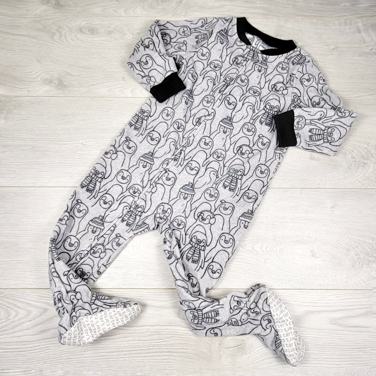 LUGE3- Carters grey zippered fleece penguin sleeper. Size 2T