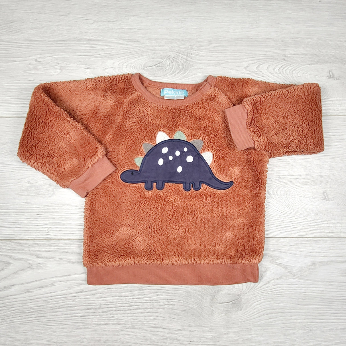 LUGE3 - Pekkle faux fur dinosaur sweatshirt. Size 18 months