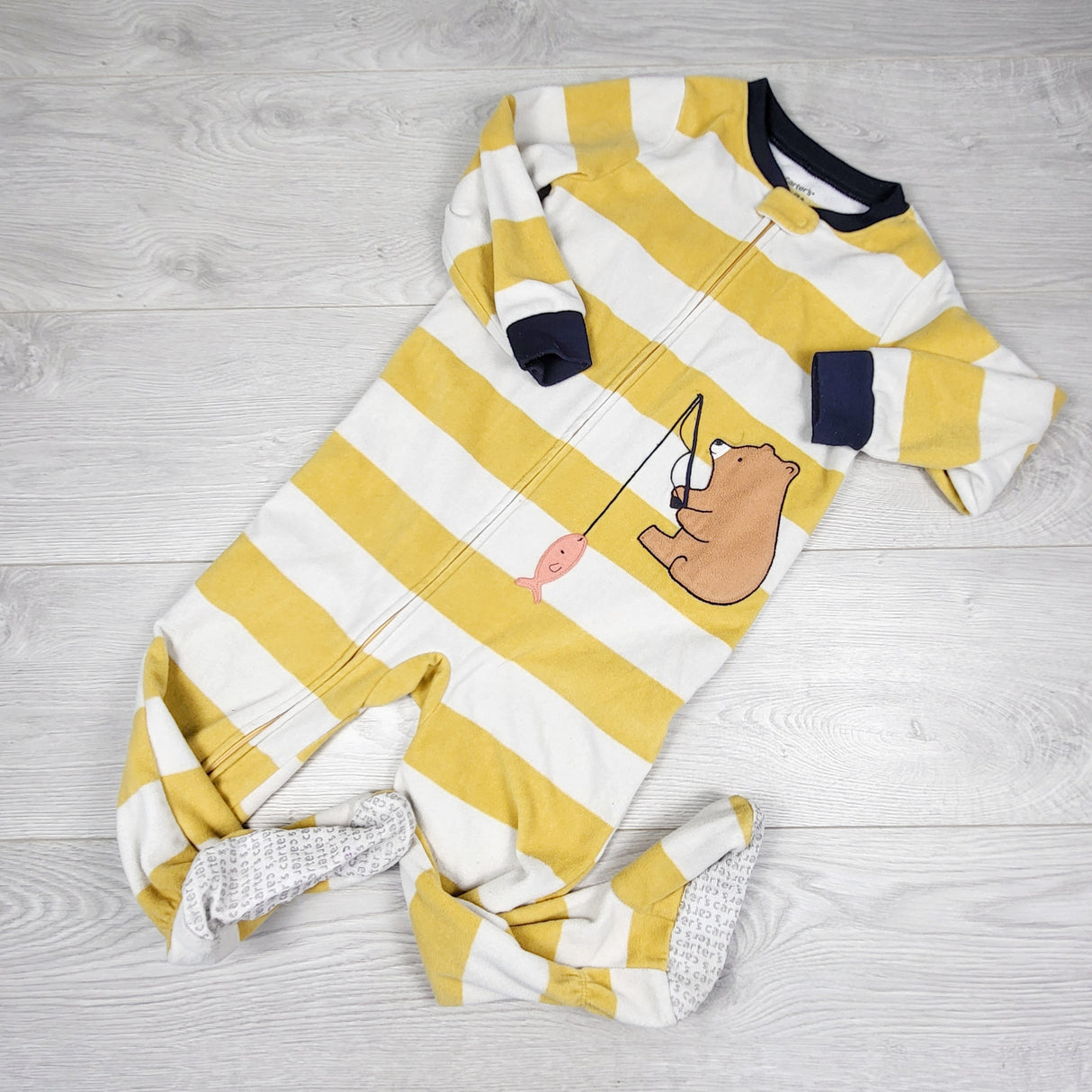 PBQ1 - Carters striped zippered fleece sleeper with bear. Size 3T