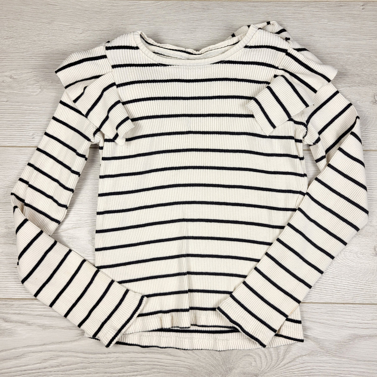 BNG2  - Zara striped ribbed top with ruffles. Size 8/9