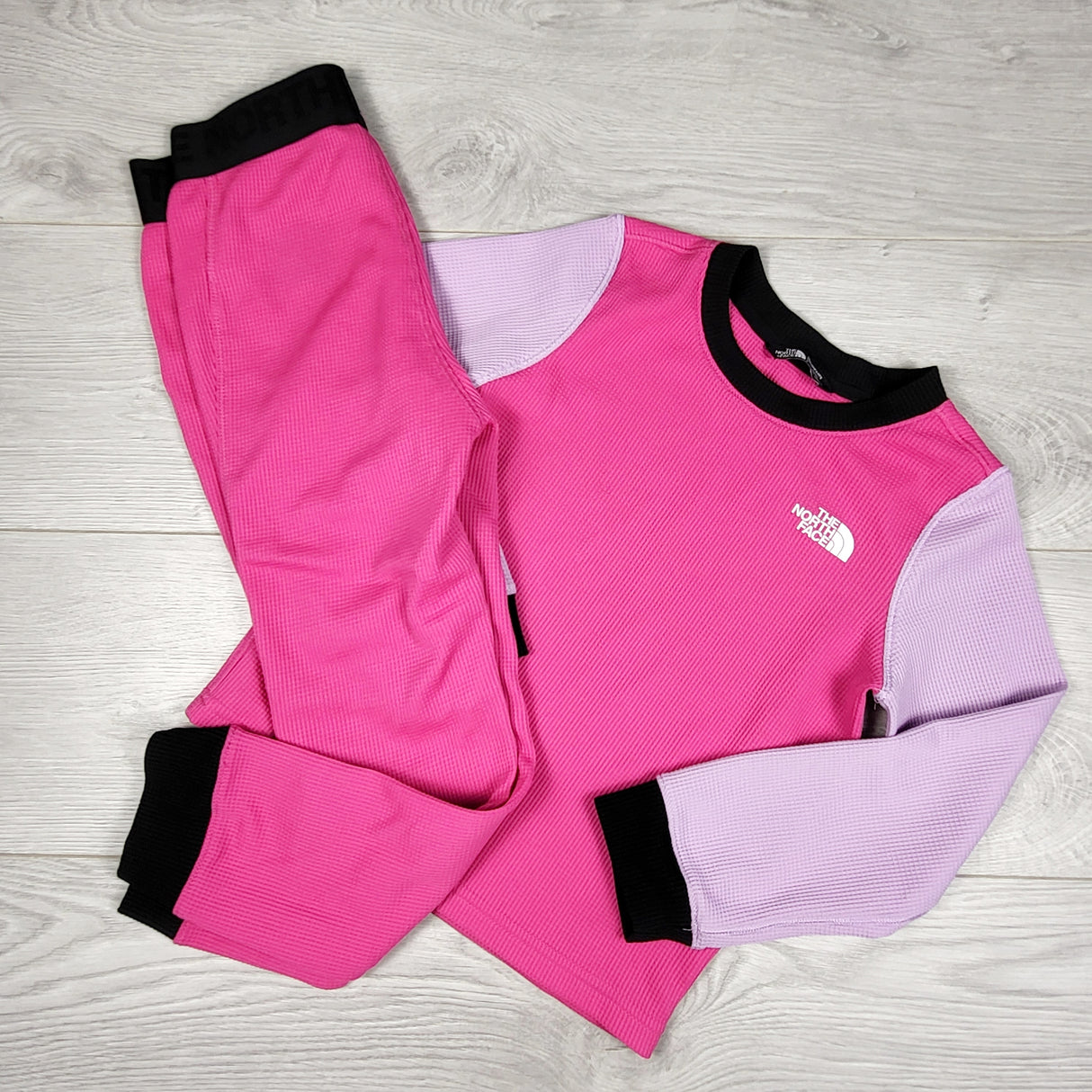BNG2 - The North Face pink and purple waffle knit 2pc base layer set. Size 6