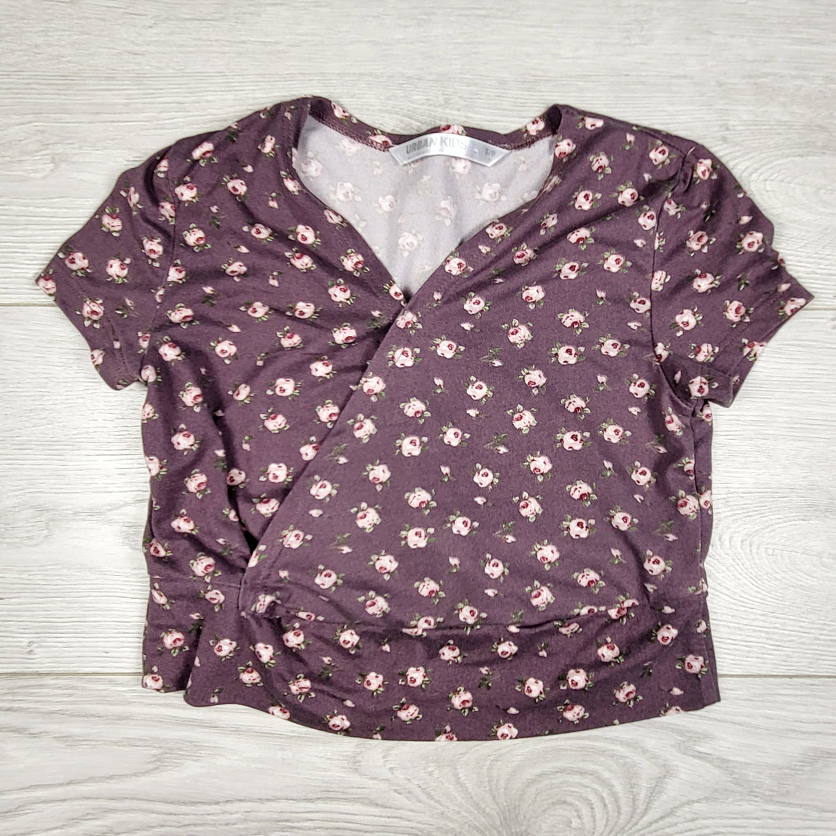 BNG2 - Urban Kids purple floral print faux wrap crop top. Size 7/8