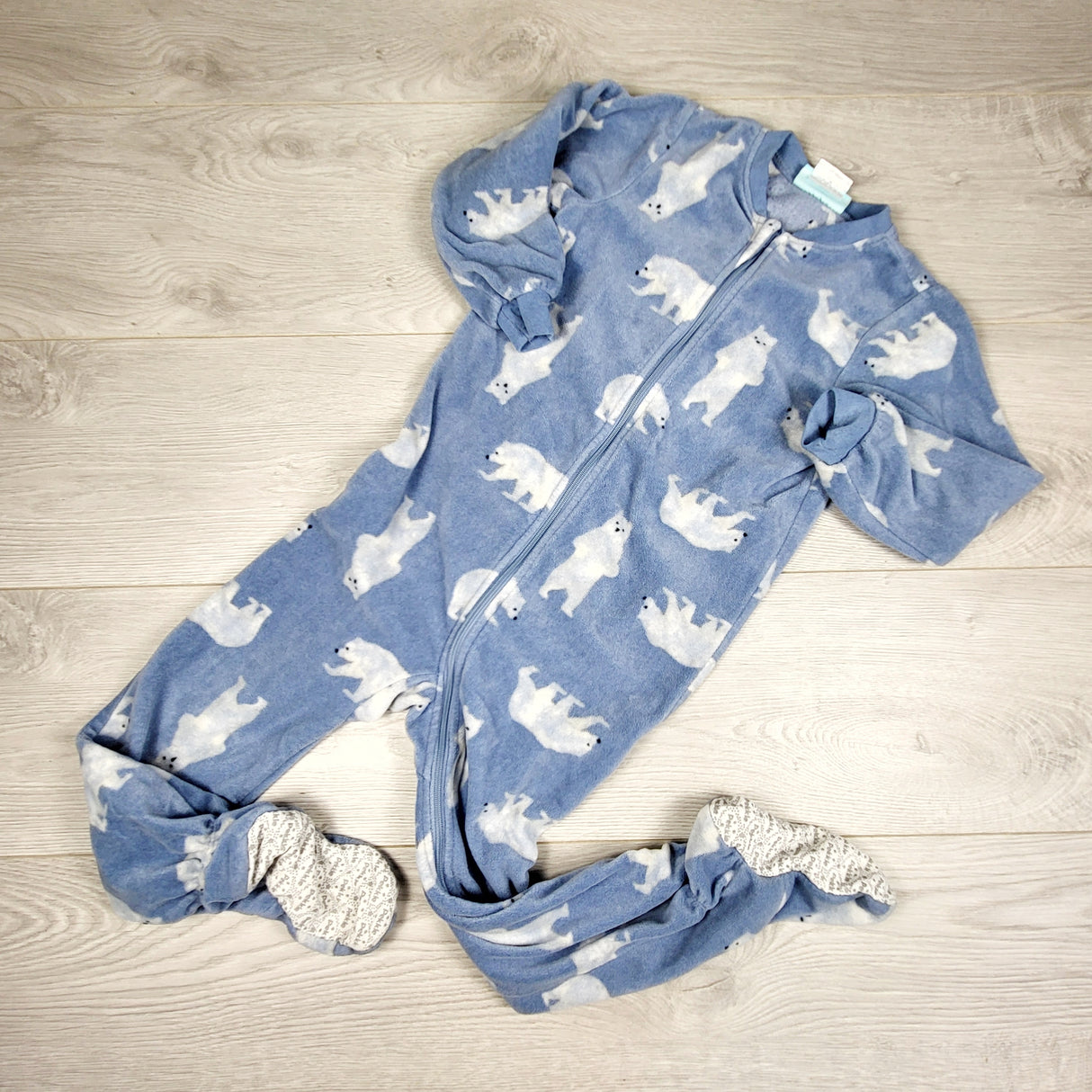 BNG2 -Pekkle blue zippered fleece sleeper with bears. Size 4T