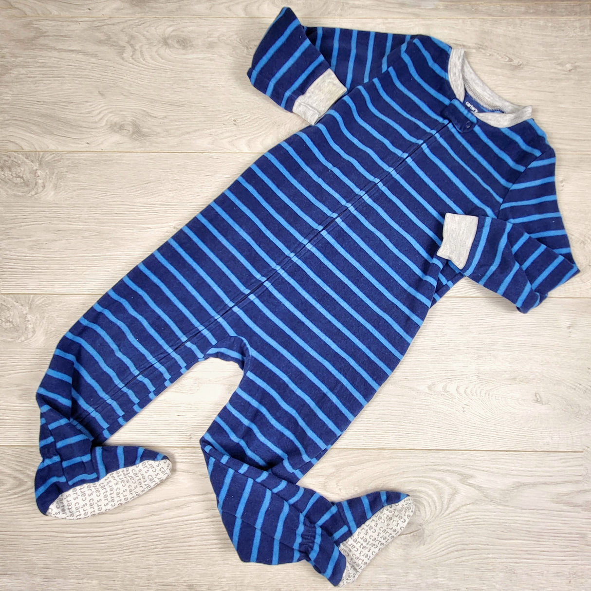 BNG2 - Carters navy striped zippered fleece sleeper. Size 3T