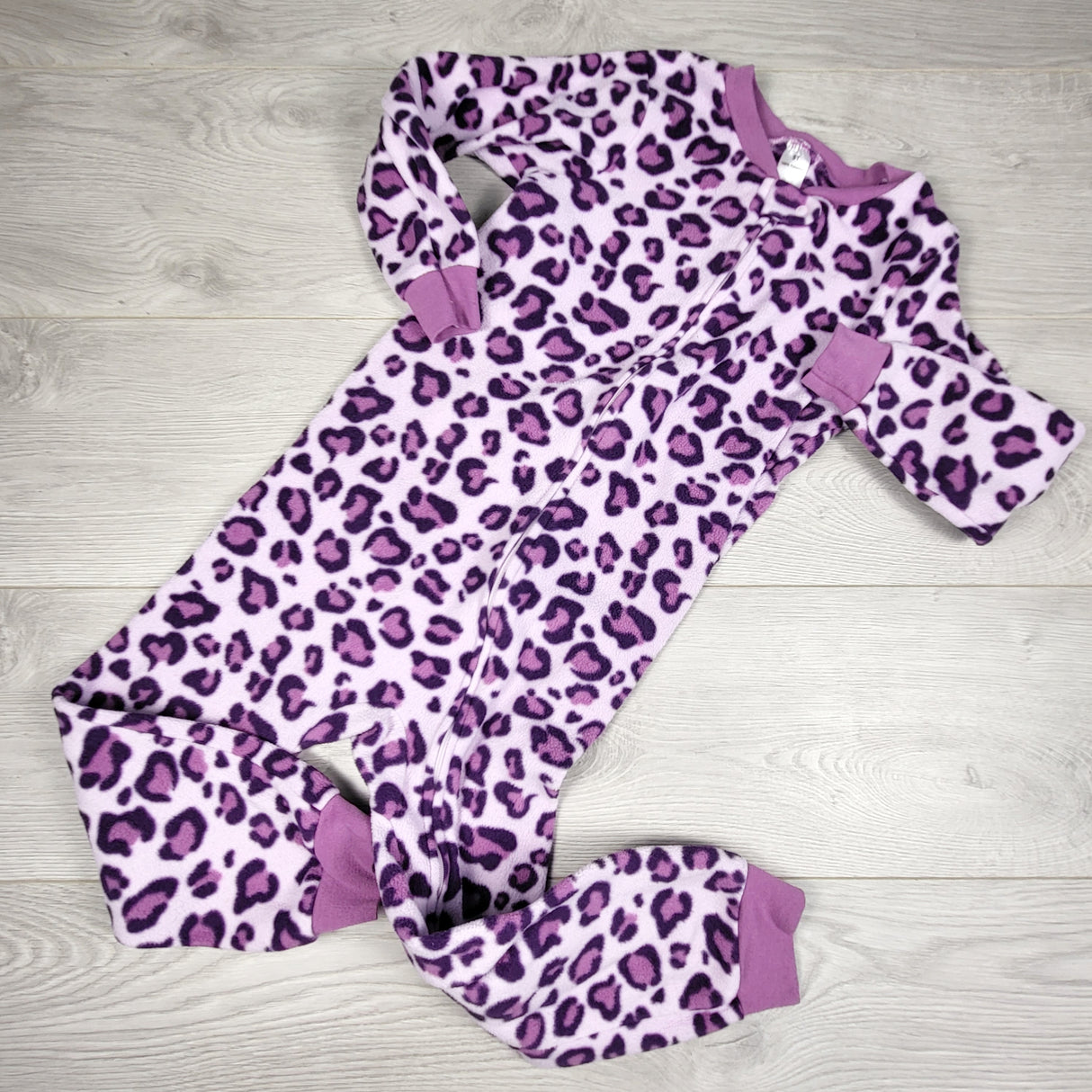 BNG2 - George purple leopard print zippered fleece sleeper. Size 5T