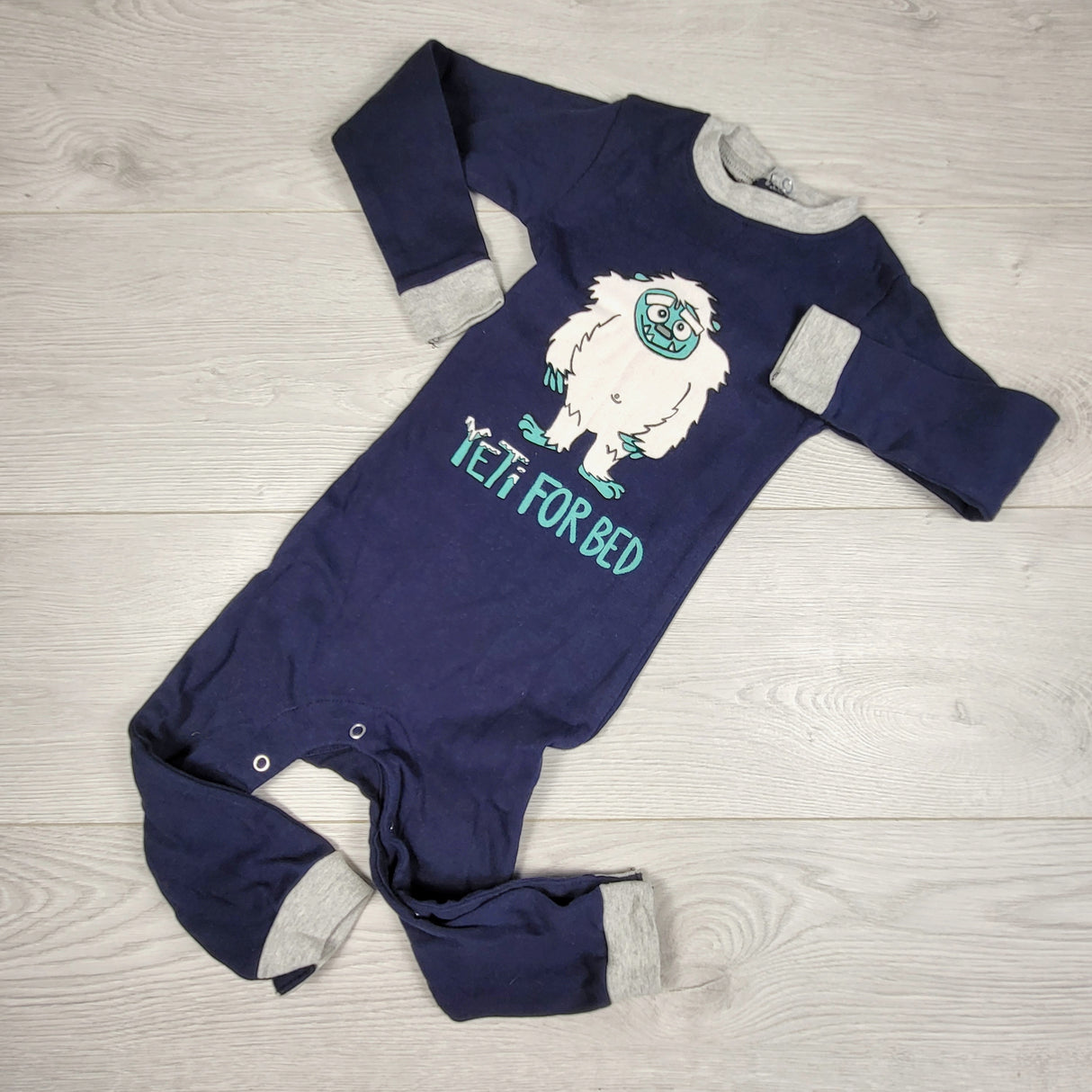 KDEL3 - Navy "Yeti For Bed" unionsuit. Size 18 months