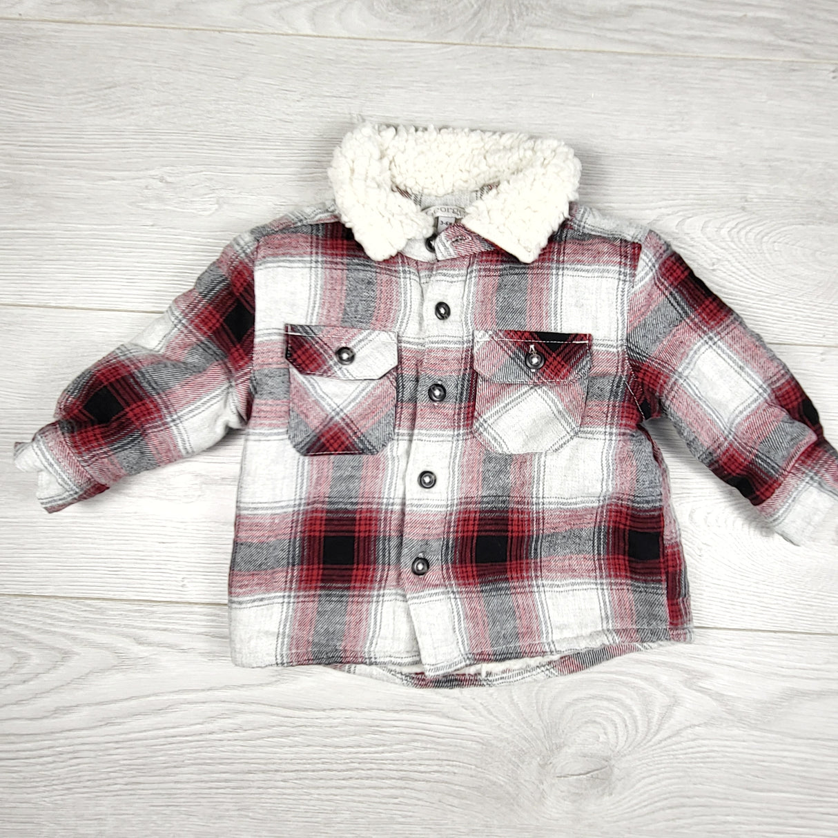KDEL3 - George plaid sherpa lined shacket. Size 3-6 months