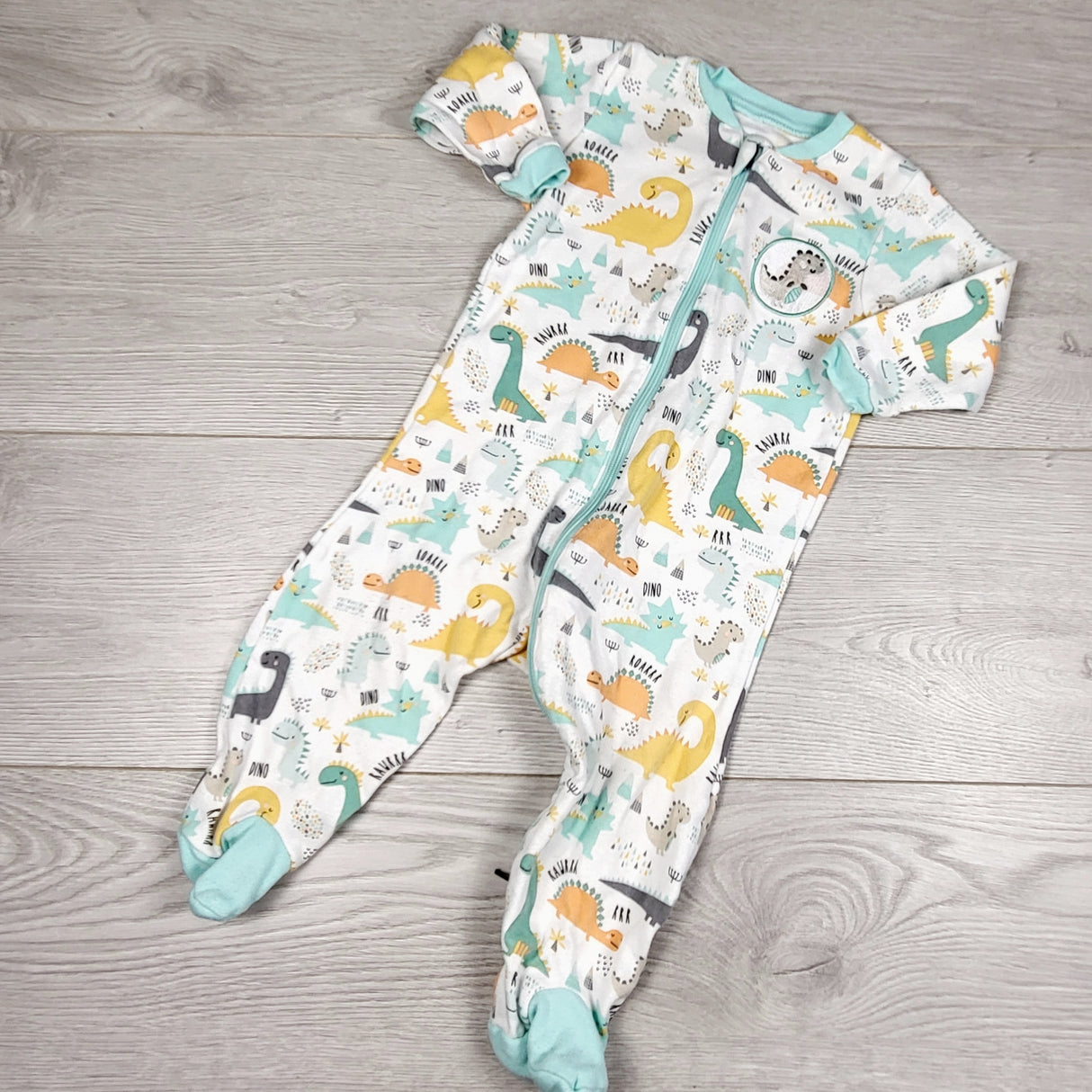 KDEL33 - Tuffy zippered cotton dinosaur sleeper. Size 6 months