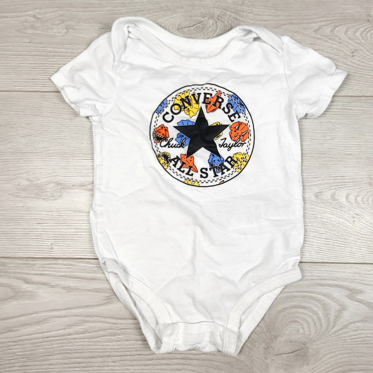 KDEL33 - Converse white logo bodysuit. Size 12 months