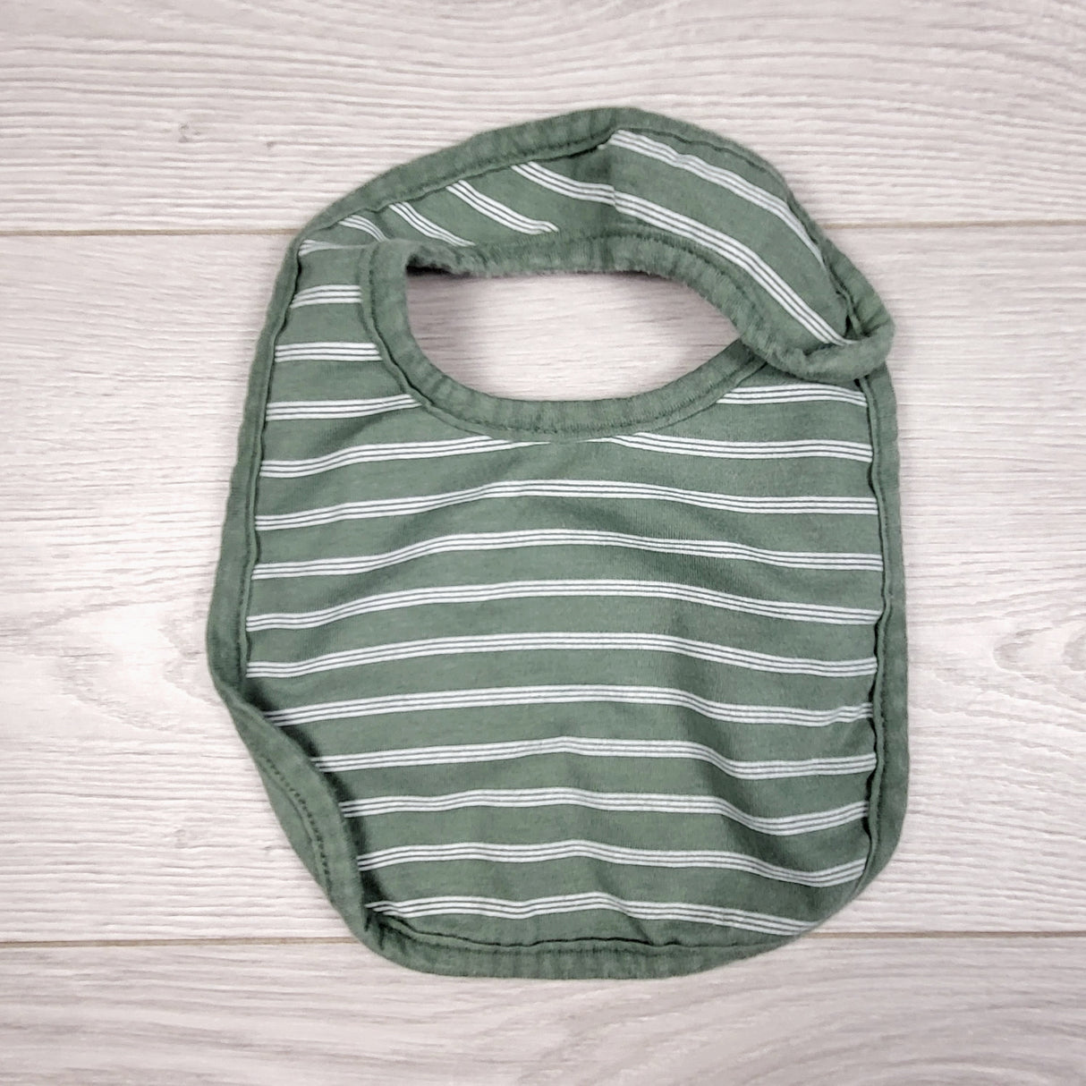 KDEL33 - Child of Mine green striped plastic backed terrycloth bib