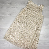 GFST1 - H and M gold sequin A-line dress with fringes. Size 9/10