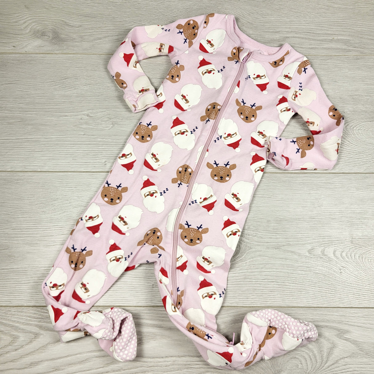 ORW1 - Joe pink zippered cotton Christmas sleeper. Size 12-18 months 🍁