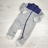 ORW1 - Eddie Bauer grey and navy "Radiator" knit coverall / romper. Size 9-12 months