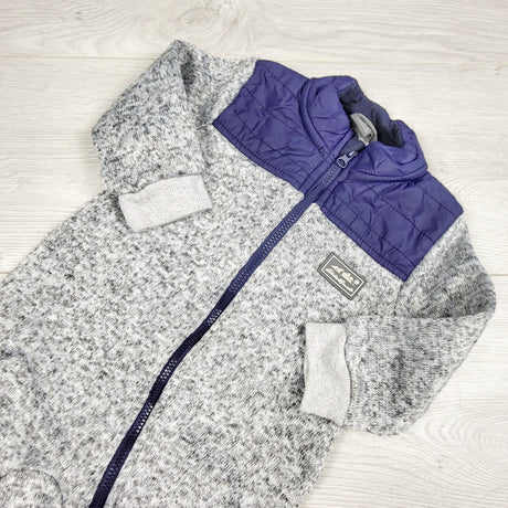 ORW1 - Eddie Bauer grey and navy "Radiator" knit coverall / romper. Size 9-12 months
