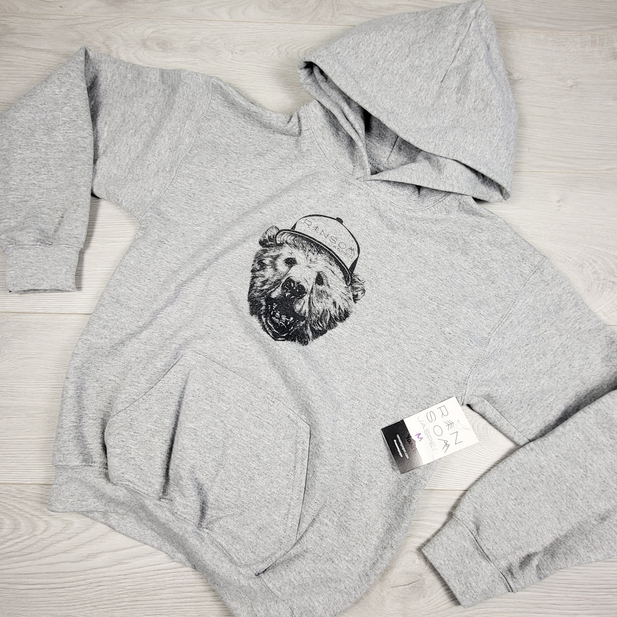 JKZ1 - NEW - Ransom Jasper grey pullover bear hoodie. Youth medium 🍁