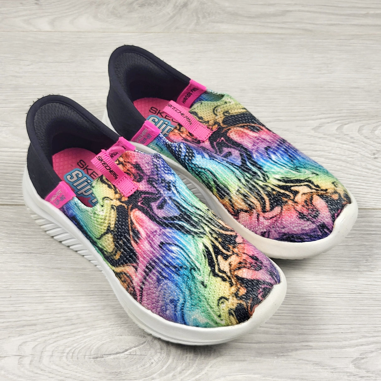 LHEP4 - Skechers Slip-ins rainbow patterned shoes. Size 10.5