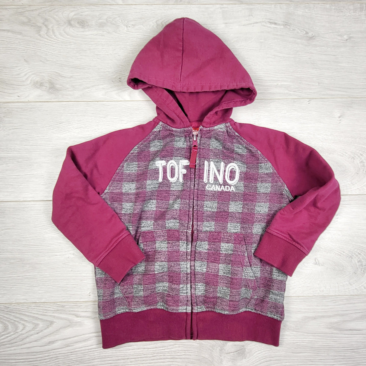 RHW1 - Plum and grey plaid zip up hoodie. Size 4T 🍁