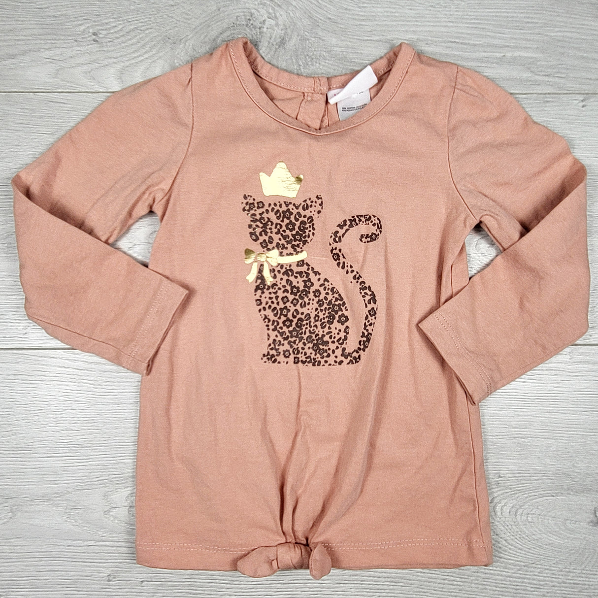 COWN1 - Little Lass coral knotted cheetah top. Size 2T