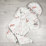 COWN1 - Carters grey hooded sweatshirt romper with foxes. Size 24 months