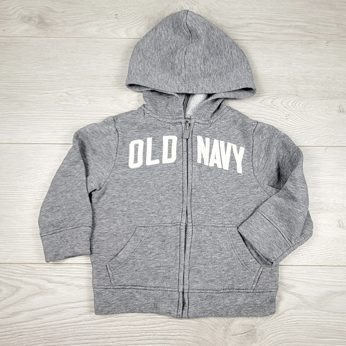 COWN1 - Old Navy grey fleecy lined zip up hoodie. Size 12-18 months