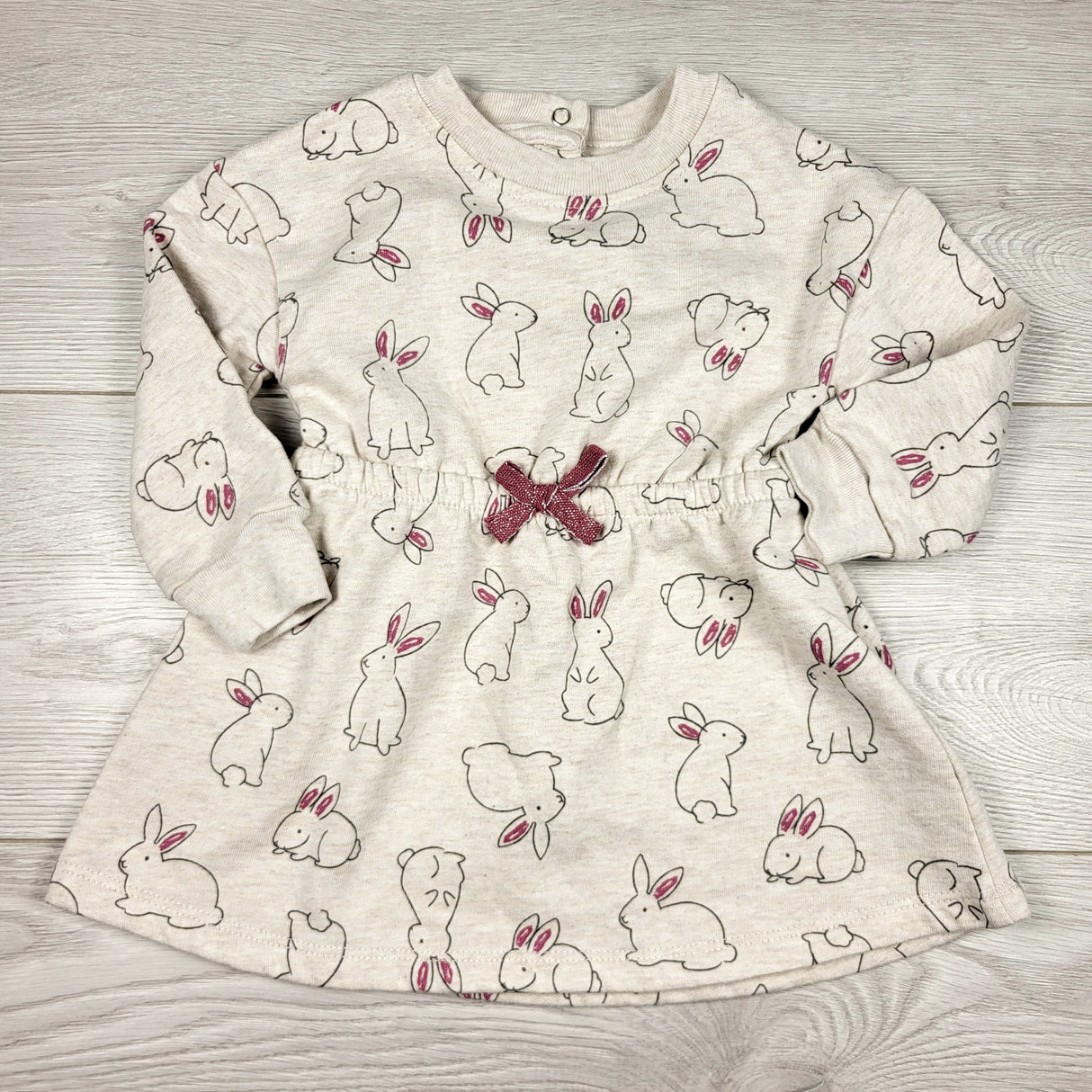 COWN1 - Koala Kids beige sweatshirt dress with bunnies. Size 12 months