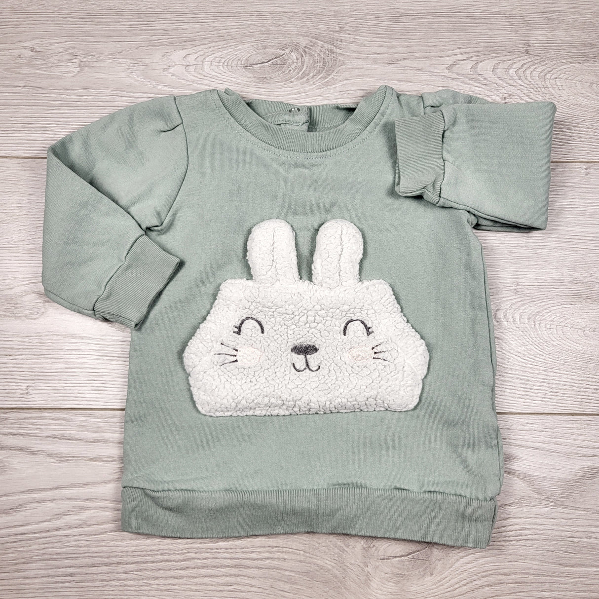 COWN1 - Koala Kids green sweatshirt with sherpa bunny. Size 12 months