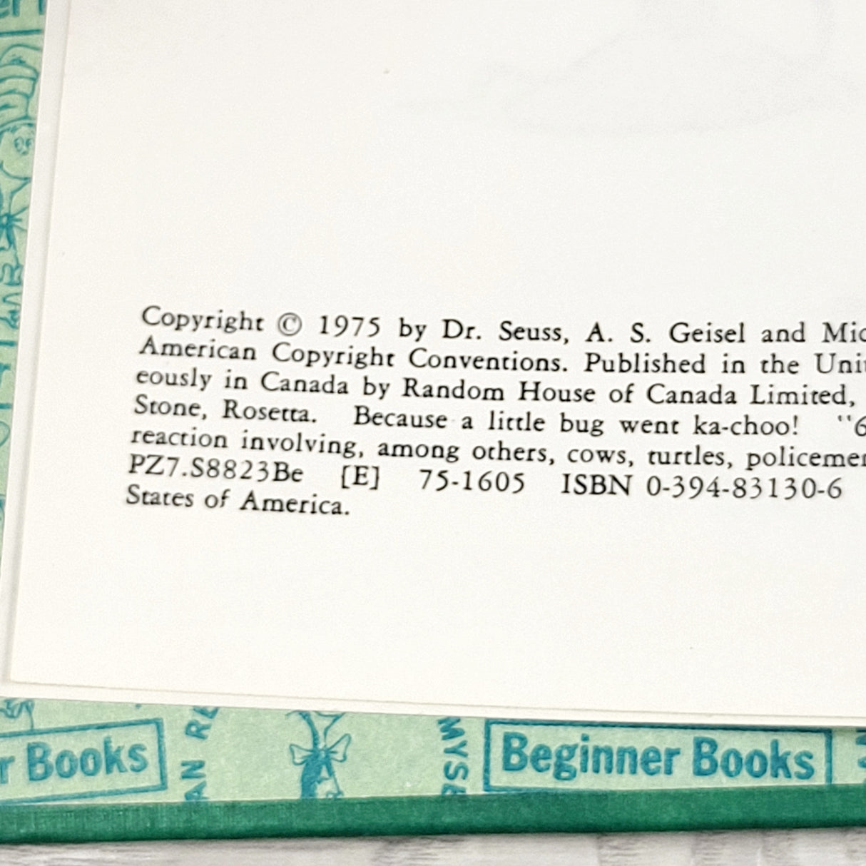 RHW2 - Because a Little Bug Went Ka-Choo. Vintage 1975 Dr. Seuss book