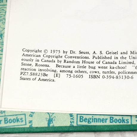 RHW2 - Because a Little Bug Went Ka-Choo. Vintage 1975 Dr. Seuss book