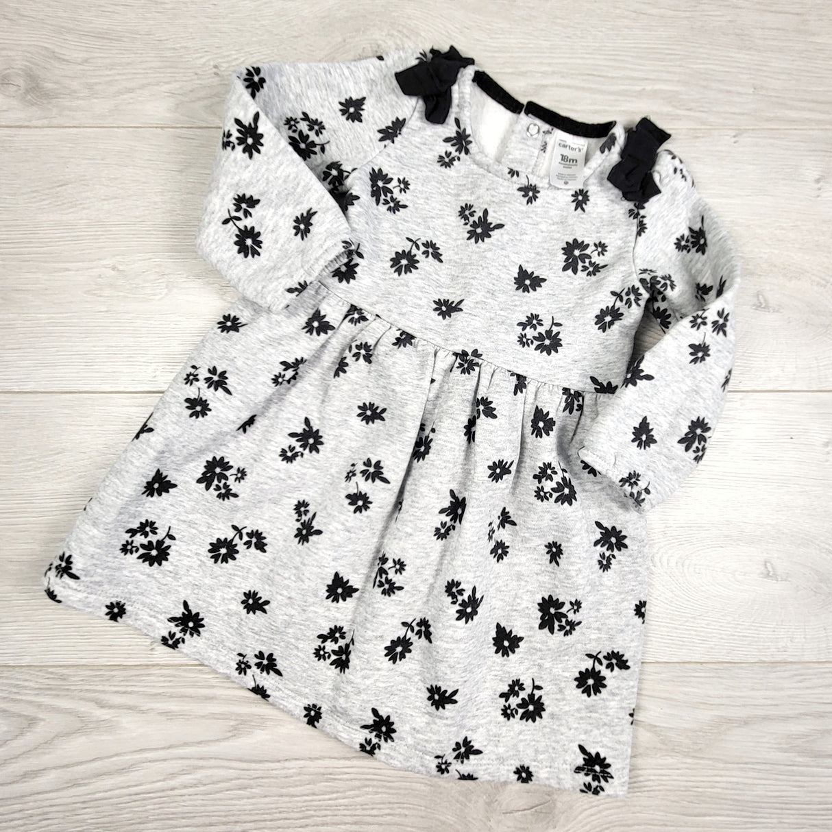 JEPR1 - Carters grey floral print fleecy lined sweatshirt dress. Size 18 months