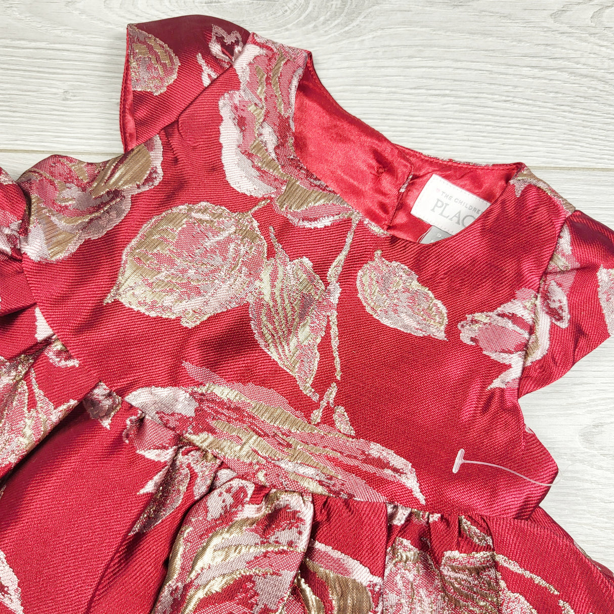JEPR1 - NEW - Children's Place red and gold floral print special occasion dress. Size 9-12 months
