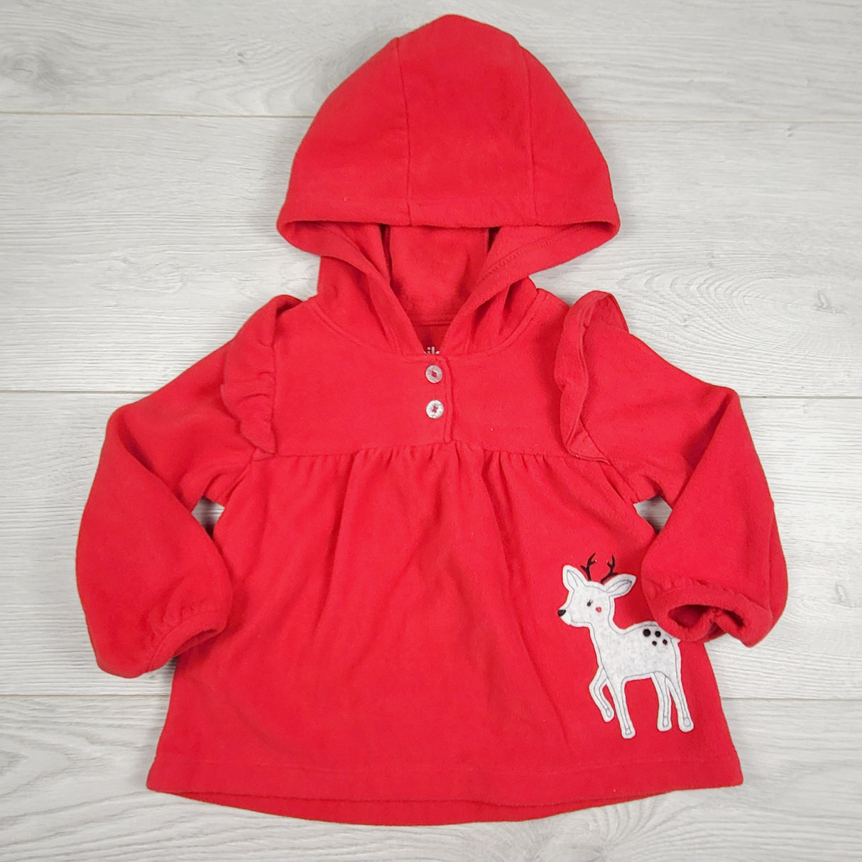 JEPR11 - Child of Mine red fleece hoodie with reindeer. Size 12 months