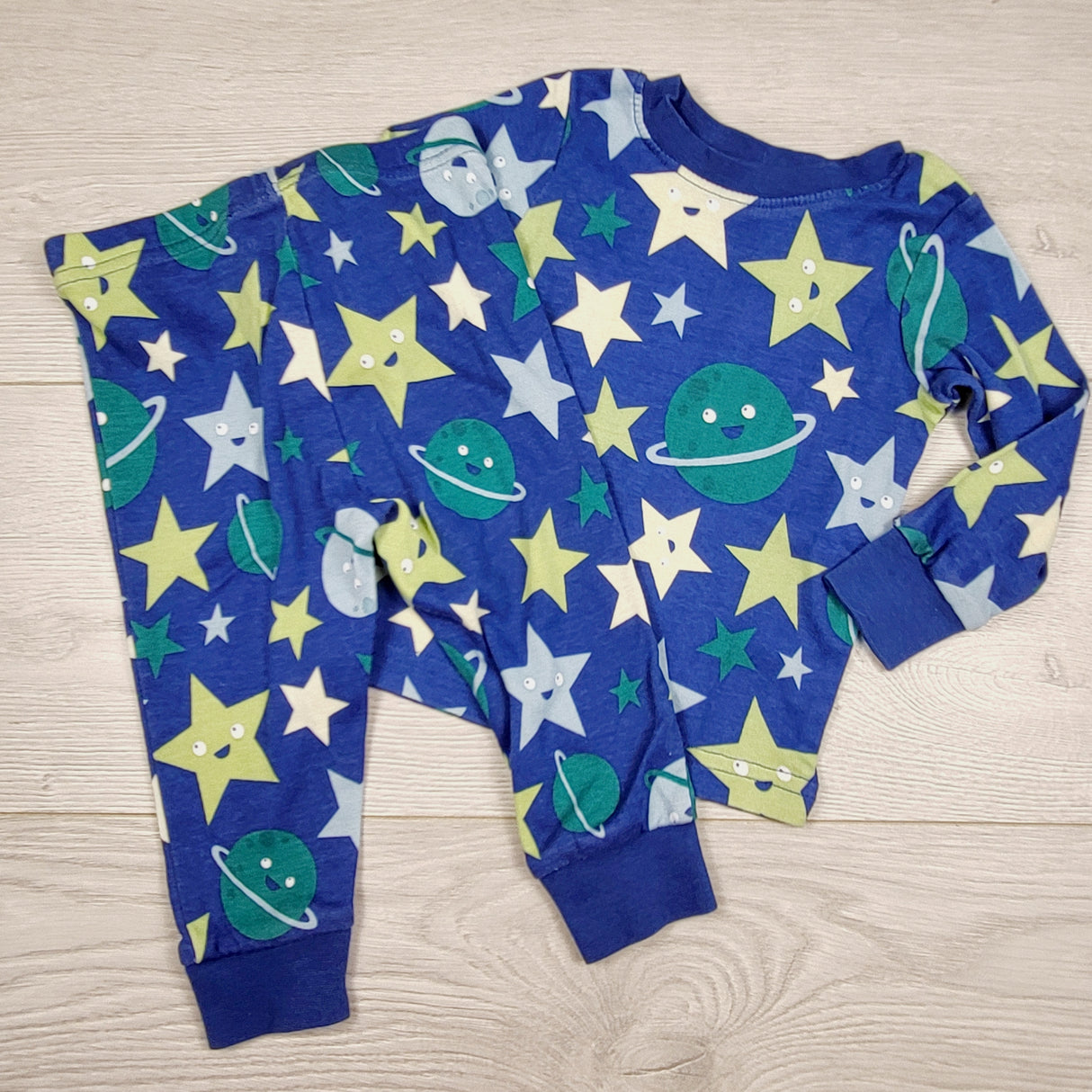 COHI1 - George blue 2pc cotton PJs with stars and planets. Size 6-12 months