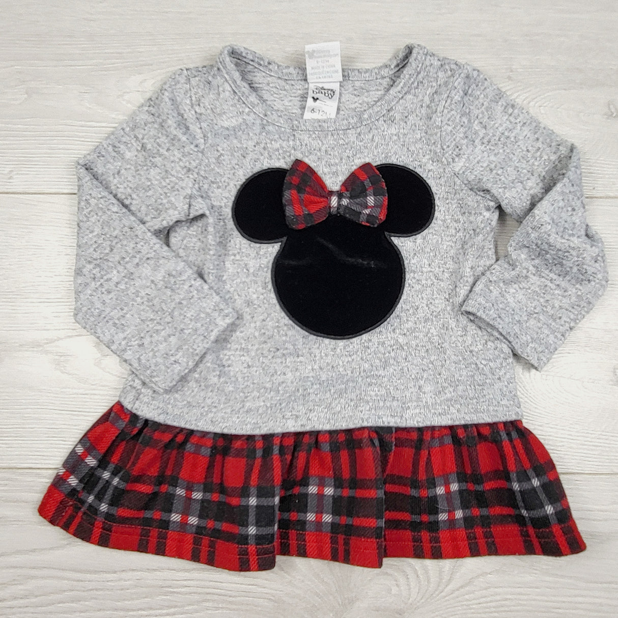 COHI1 - Disney Baby grey and plaid knit Minnie Mouse dress. Size 6-12 months