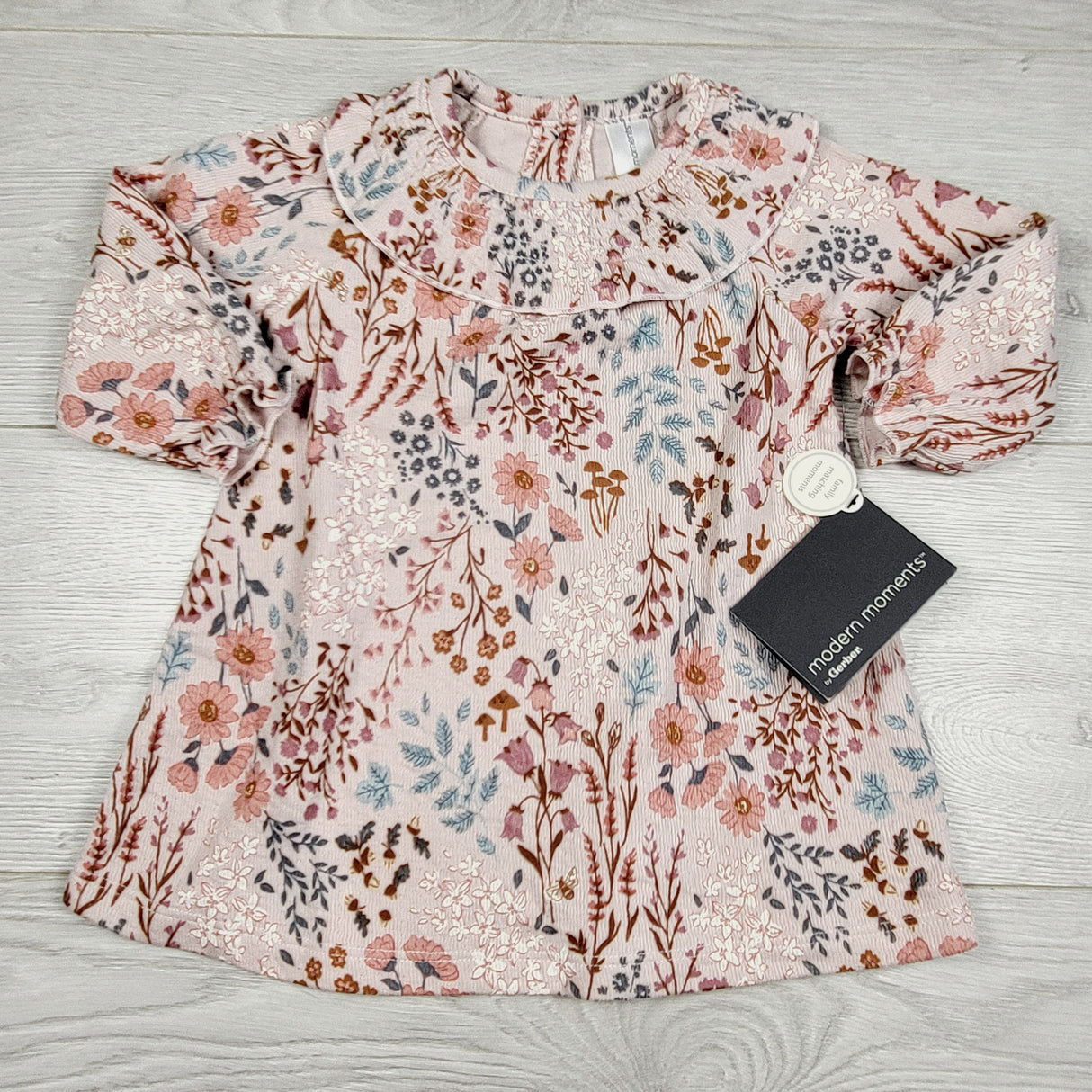 COHI1 - NEW - Modern Moments pink floral print rib knit dress. Size 3-6 months