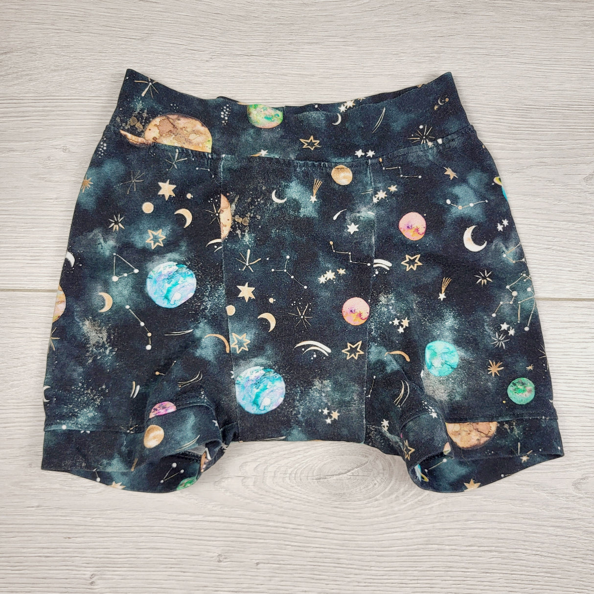 CMRD11 - Black handmade space themed shorts. Size 3T
