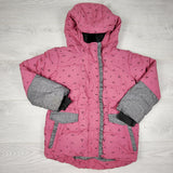 ESZ1 - Peekaboo Beans pink patterned sherpa lined hooded winter coat. Size 6 🍁