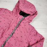 ESZ1 - Peekaboo Beans pink patterned sherpa lined hooded winter coat. Size 6 🍁
