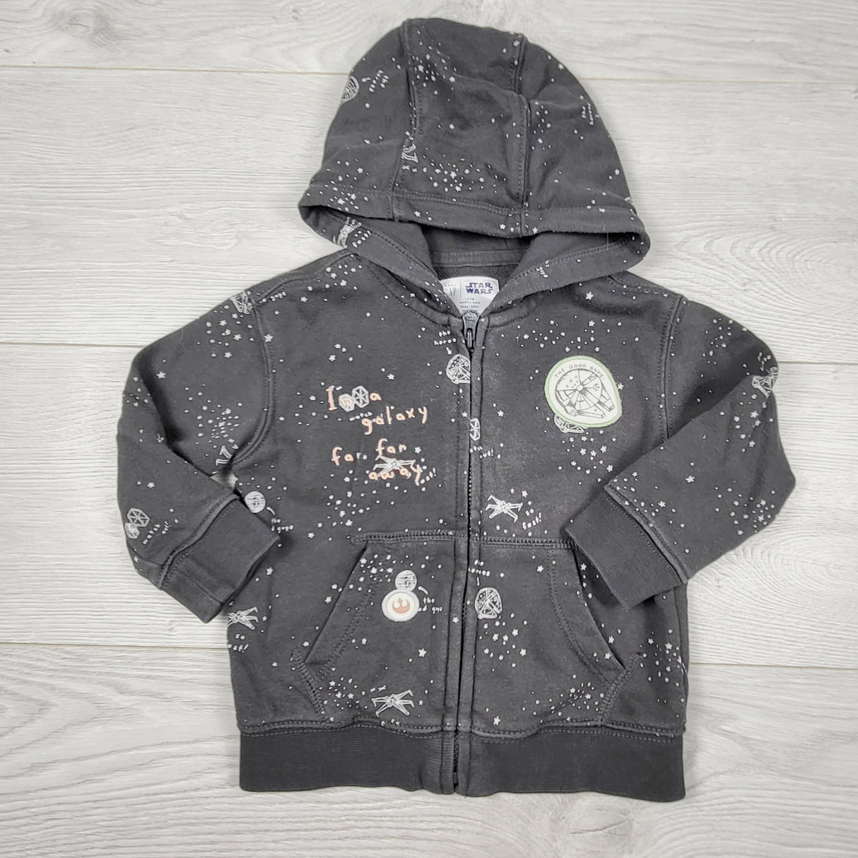 JEPR2-  Gap x Star Wars grey zip up cotton hoodie. Size 12-18 months