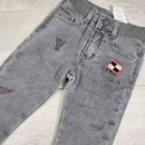 MCX1 - IKKS grey distressed pull on jeans with racing theme. Size 2T