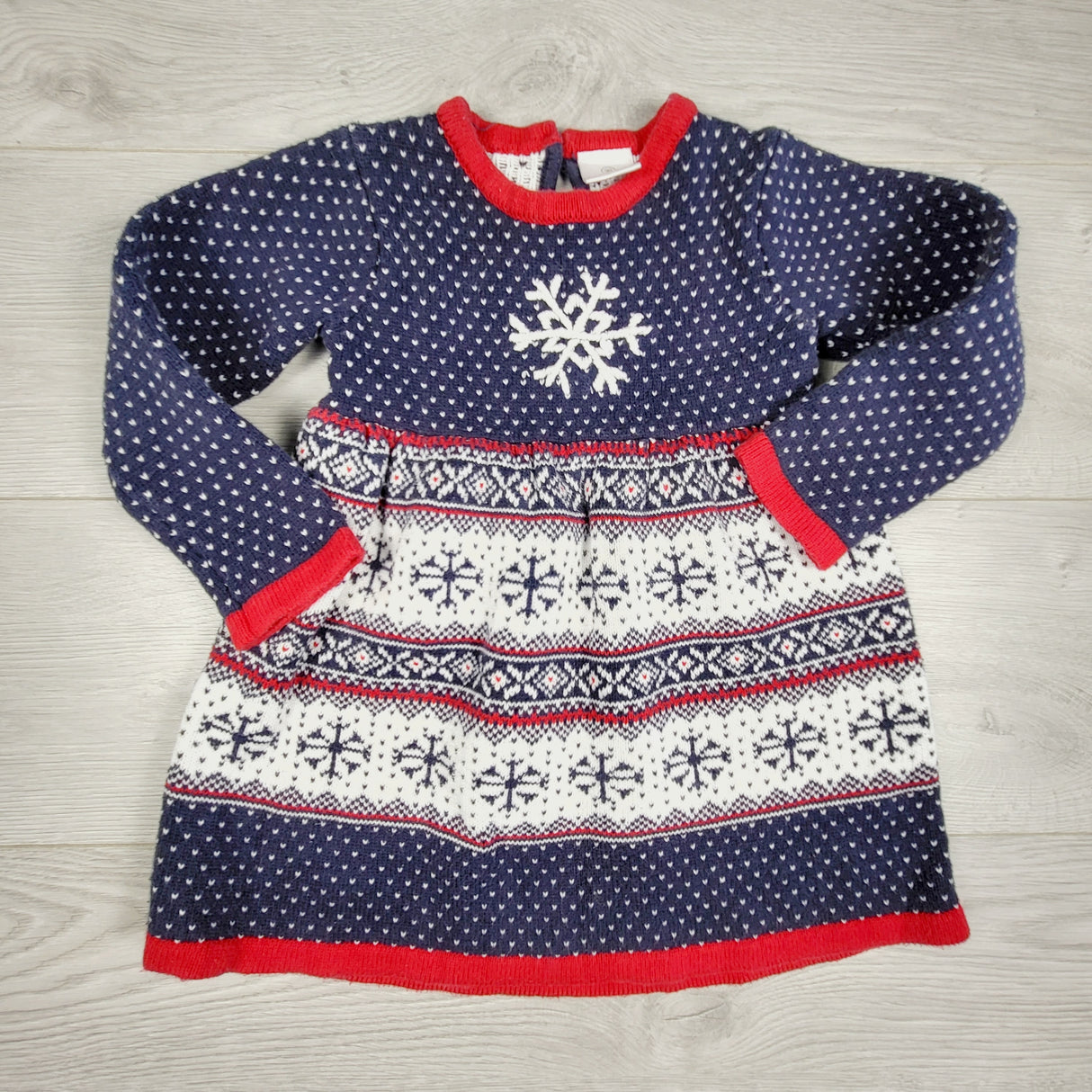 TAMC1 - Hanna Andersson navy polka dot sweater dress with snowflakes. Size 90 (3T)