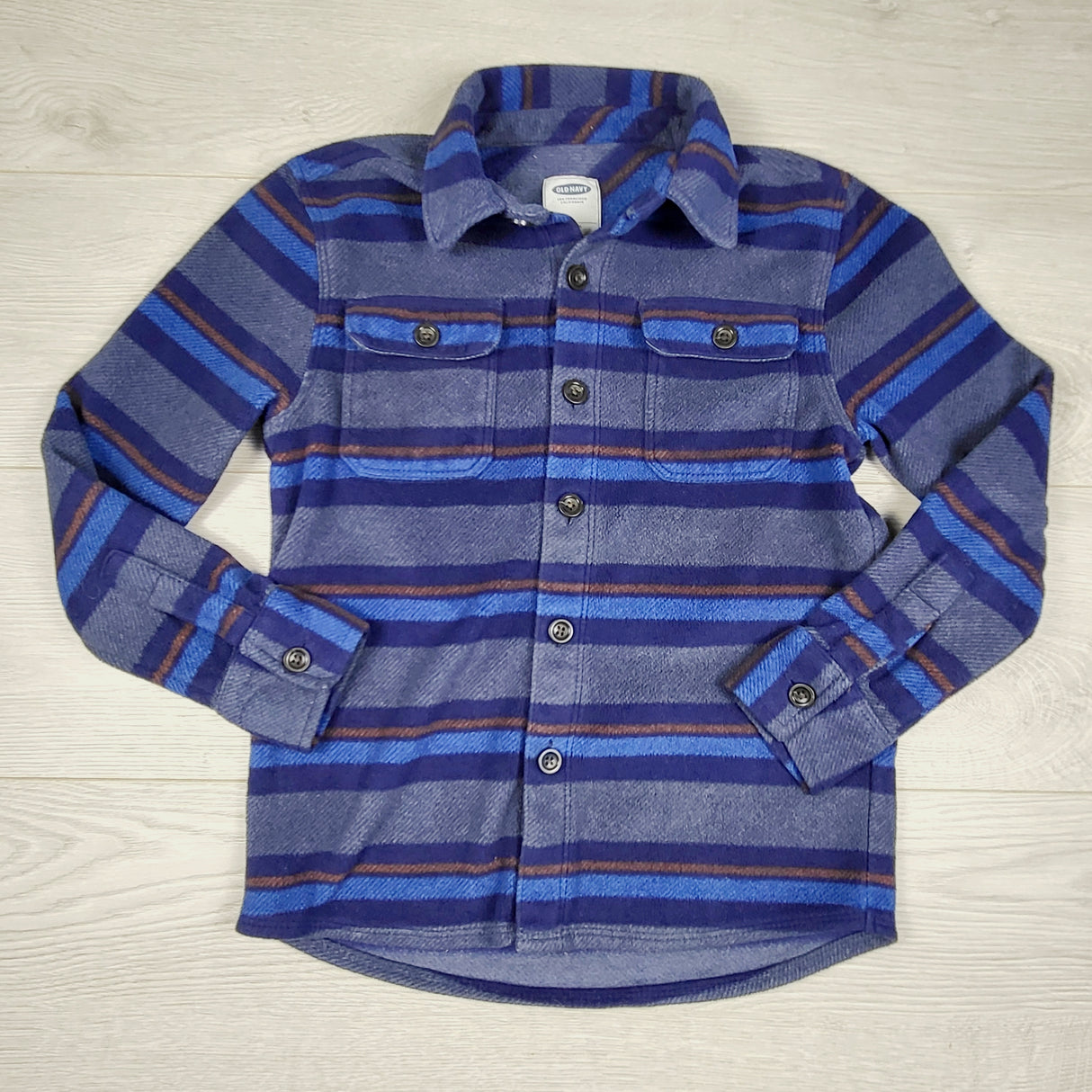 MSK1 - Old Navy blue striped fleece shirt jacket. Size 8