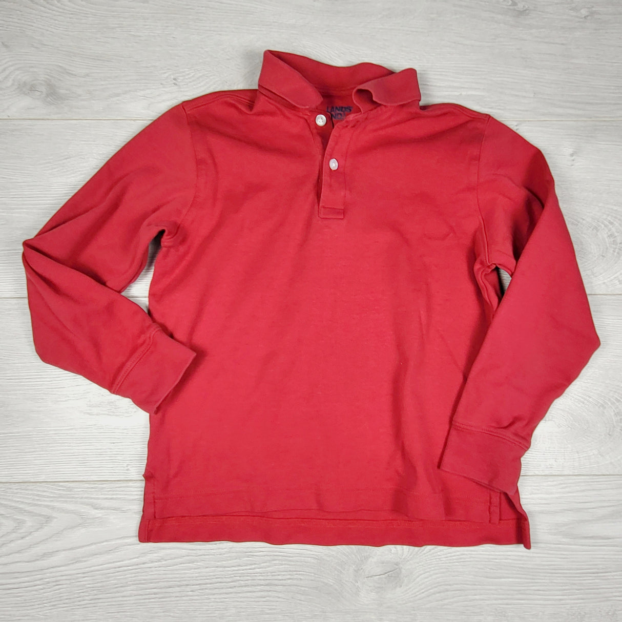 MSK1 - Lands' End red collared long sleeved top. Size 8