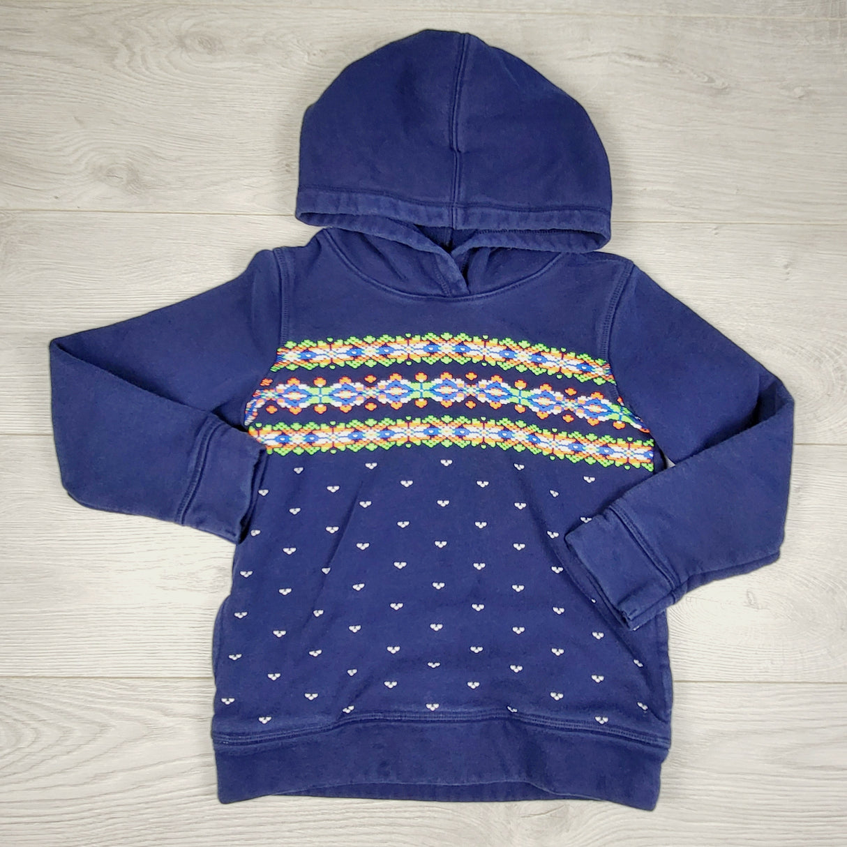 MSK1 - Lands' End navy pullover patterned hoodie. Size 5/6