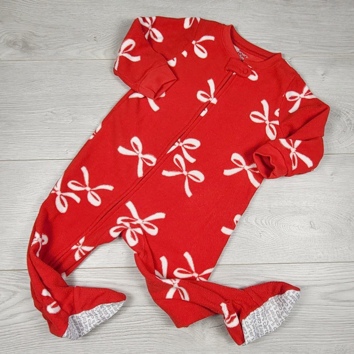 JEPR3 - Carters red zippered fleece sleeper with bows. Size 18 months