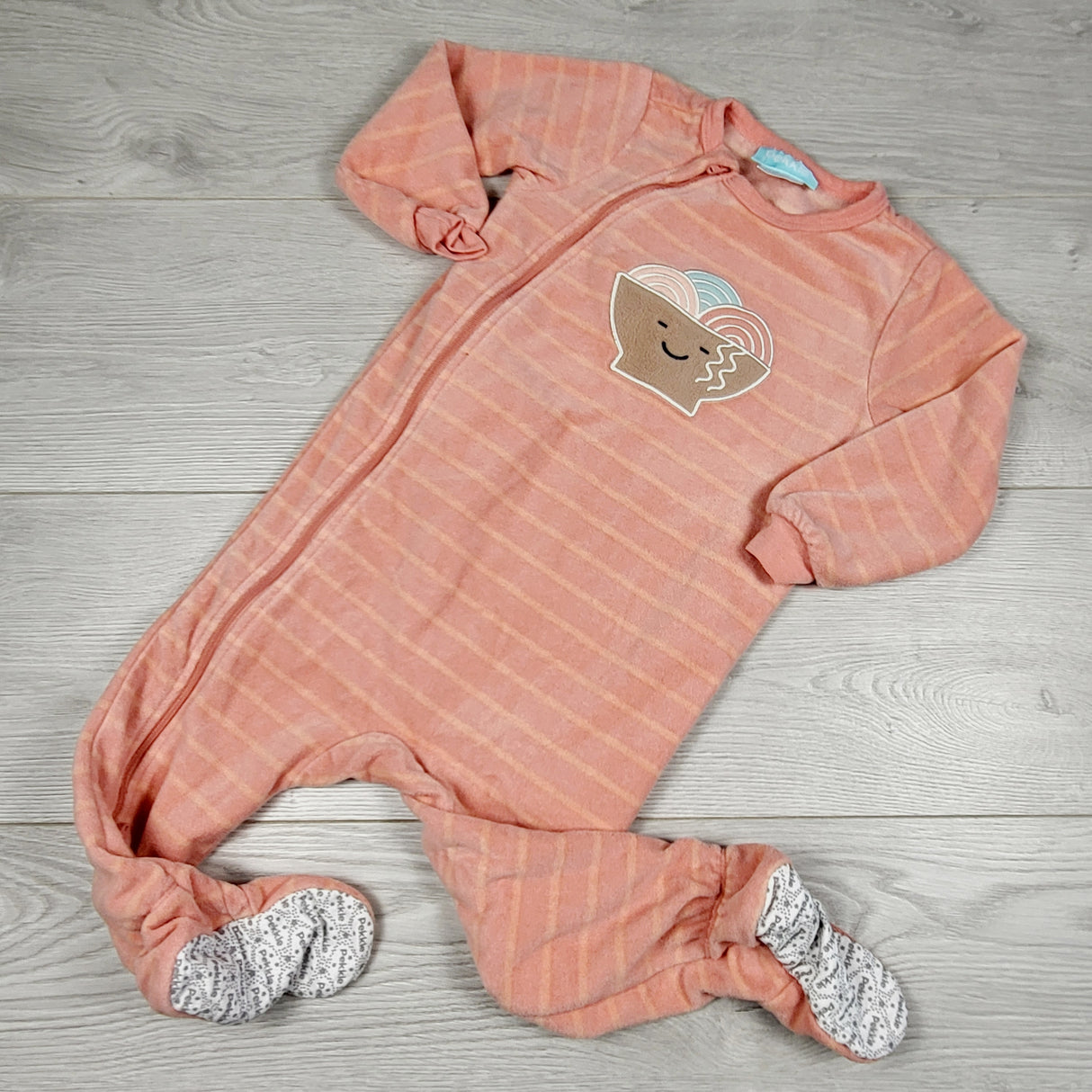 JEPR3 - Pekkle pink striped zippered fleece sleeper with ice cream bowl. Size 18 months 🍁