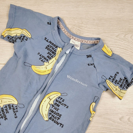 JEPR3 - Bonds blue wondersuit with bananas. Size 3-6 months