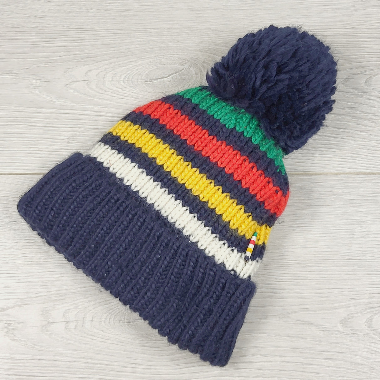 KLJ1 - Hudson's Baby Stripes navy fleece lined toque. Toddler size