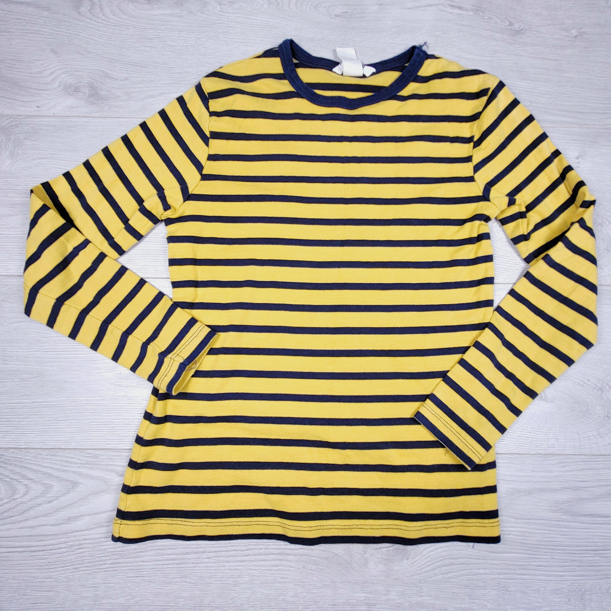 KLJ1 - H and M yellow and navy striped long sleeved top. Size 10/12
